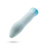 Singapore Blush Oh My Gem blue vibrator floating on white with shadow detail, showcasing its sculpted tip and ergonomic curve—engineered for intense internal stimulation with inclusive design in mind.