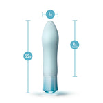 Singapore Blush Oh My Gem blue edition shown with sizing guide—5.5 inches in total length, 4 inches insertable—offering a beginner-friendly, tapered shape perfect for FTM and androgynous users exploring G-spot play.