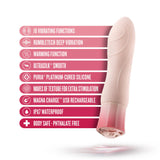 Infographic showcasing Singapore Blush Oh My Gem’s premium features: 10 deep RumbleTech™ vibration modes, warming function, UltraSilk® smooth silicone, and body-safe design—crafted for G-spot stimulation and gender-affirming self-love.