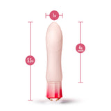 Product dimensions of the Singapore Blush Oh My Gem pink vibrator shown with 5.5-inch length and 4-inch insertable design—ideal for those seeking a compact, powerful G-spot toy.