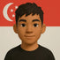 Friendly 3D avatar of a young person with short black hair in front of the Singapore flag, wearing a black shirt and a soft smile.