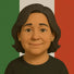 Smiling androgynous person with medium-length dark hair and subtle gold earrings stands confidently in front of the Mexican flag, symbolizing Latinx pride and gender diversity.