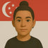 Animated portrait of a non-binary person with a sleek top bun and hoop earring, standing confidently in front of the Singaporean flag, symbolizing gender diversity and Southeast Asian pride.