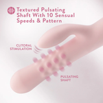 Close-up graphic of the Singapore Blush Jaymie rabbit vibrator, showcasing its textured pulsating shaft and flexible clitoral stimulator—designed for non-binary or androgynous users seeking dual-point pleasure with 10 rhythmic modes.