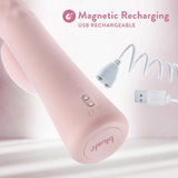 Detail view of the Singapore Blush Jaymie’s magnetic USB charging system, highlighting ease of use for FTM individuals or disabled users seeking accessible, frustration-free power-ups for their self-pleasure sessions.