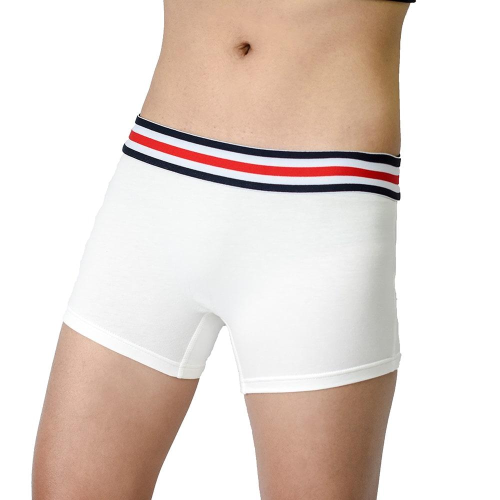 Minimalist view of TOMSCOUT white boxer briefs on a trans masc body, highlighting sleek seams and soft-stretch waistband. A staple for gender-diverse individuals seeking premium basics with no compromises on comfort or fit.