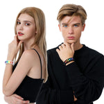 Stylish Model Wearing TOMSCOUT LGBTQ+ Pride Paracord Bracelet - Rainbow Design.