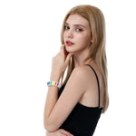 Stylish Model Wearing TOMSCOUT LGBTQ+ Pride Paracord Bracelet - Rainbow Design.