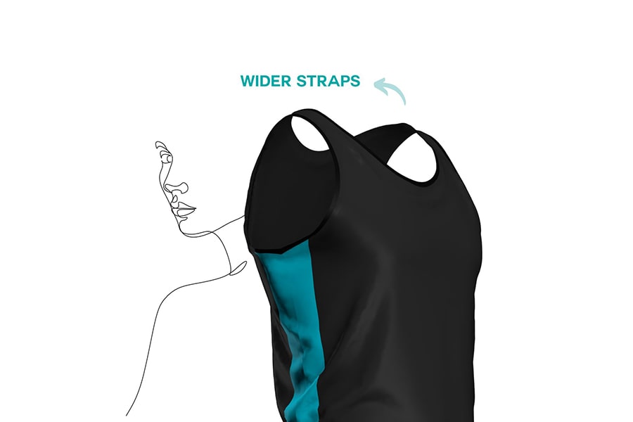 A 3D image of swimming chest binder tank top and line illustration face art design. TOMSCOUT SAPPHIRE - SWIMMER BINDER