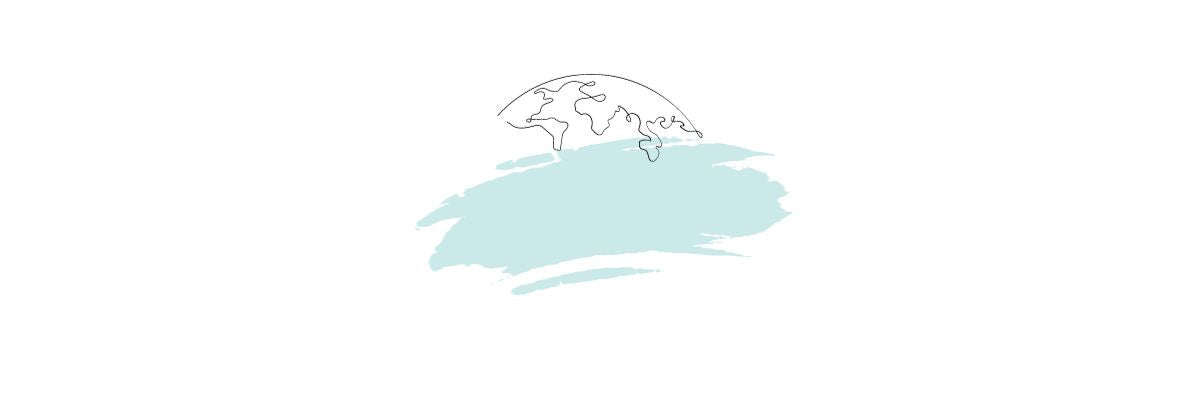 Line illustration of the Earth with a striking turquoise brush stroke in the middle, symbolizing global connectivity in the TOMSCOUT Tracking Order Shipment Status.